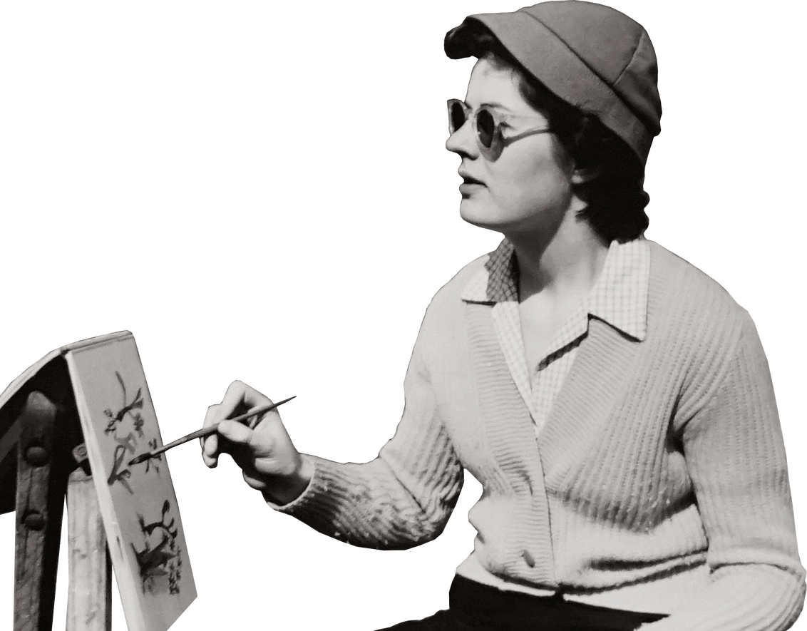 Vintage Female Painter Painting on Canvas